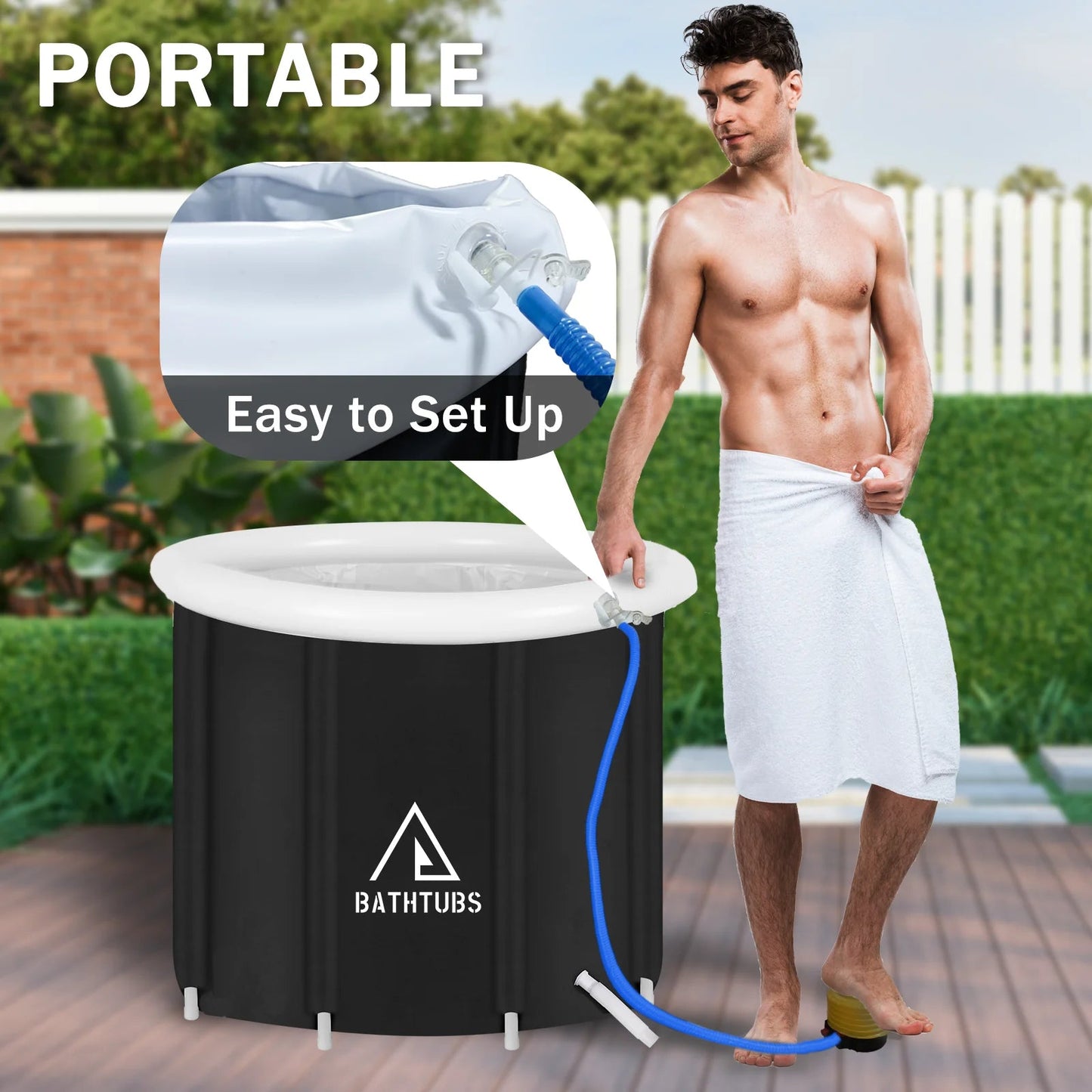 , Black PVC 32" Diameter, Inflatable Bathtub